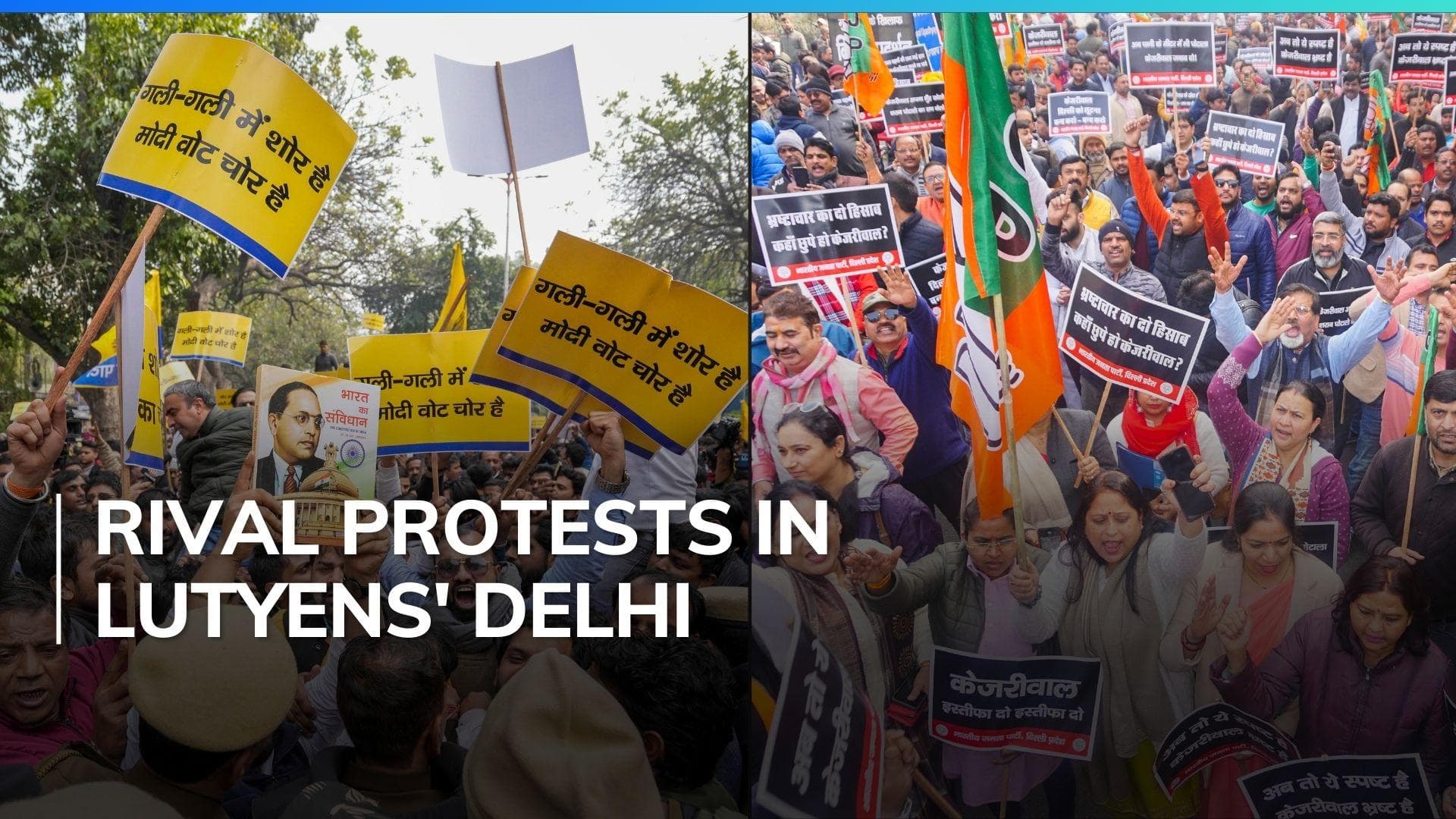 AAP vs BJP showdown in the national capital, Delhi Police detain protesters 