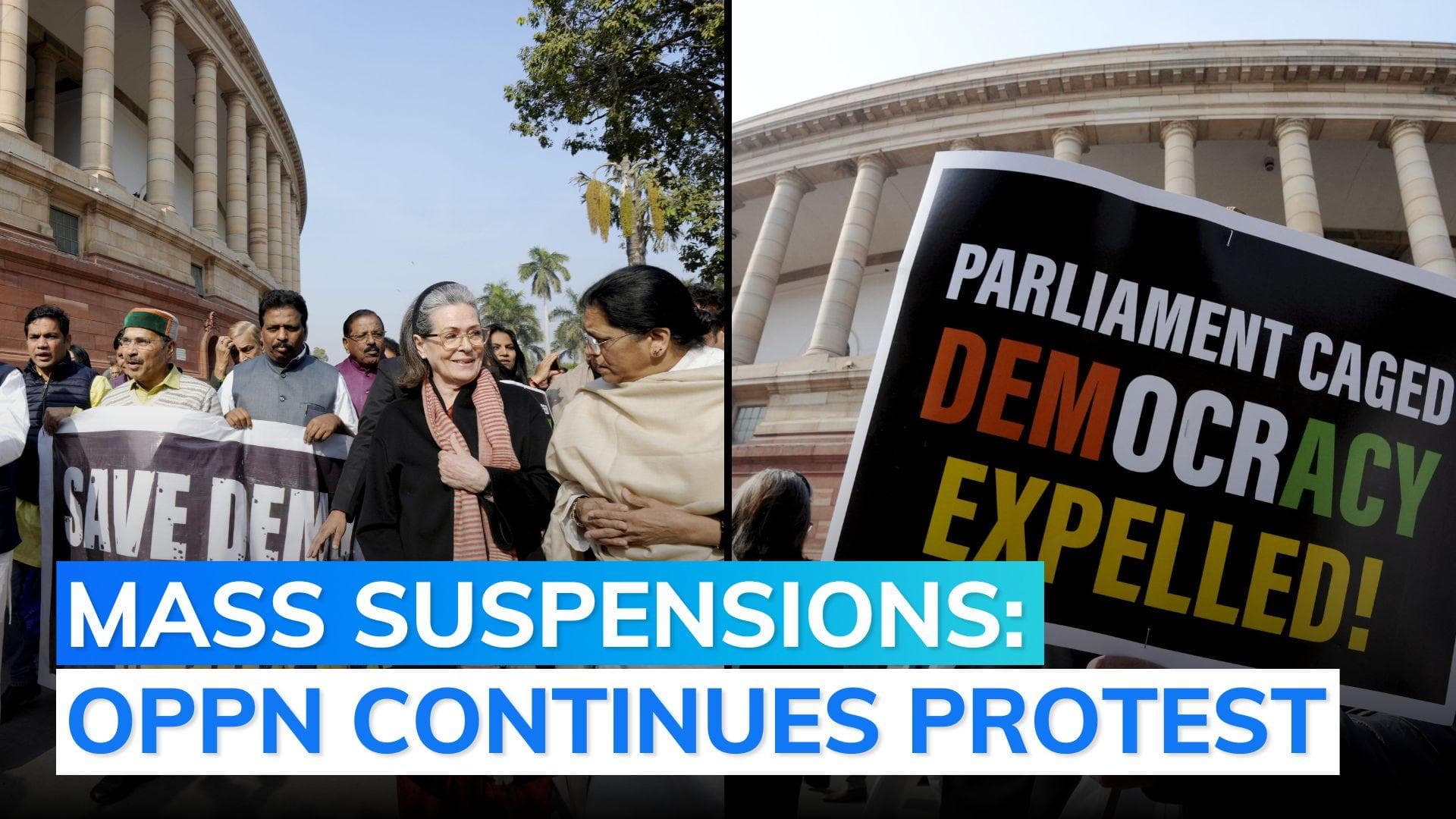 Sonia Gandhi, Rahul Gandhi protest against suspensions of MPs