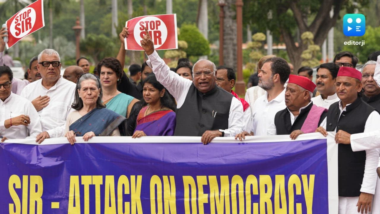 INDIA bloc MPs protest in Parliament, demand rollback of Bihar voter roll revision
