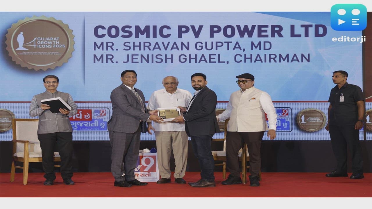 Cosmic PV Power Ltd. Honoured with the 'Growth Icon Award' by Hon'ble Chief Minister Shri Bhupendra Bhai Patel at Gujarat Growth Icons 2025