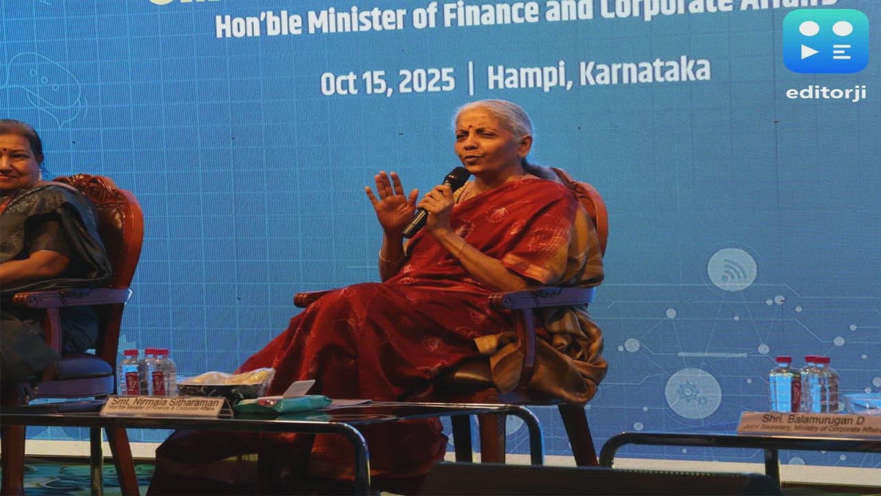 Union Finance Minister Nirmala Sitharaman interacts with interns of the Prime Minister Internship Scheme in Karnataka