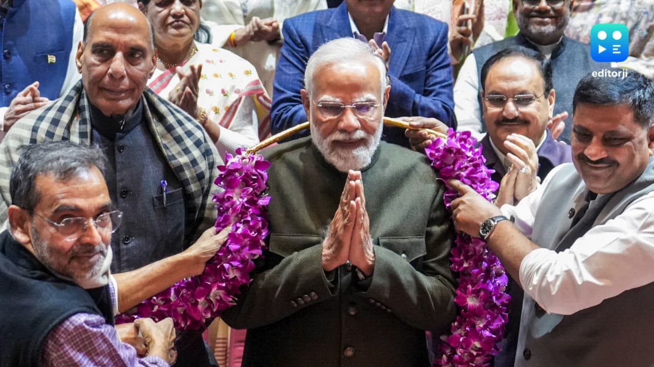 NDA MPs felicitate PM Modi for big victory in Bihar