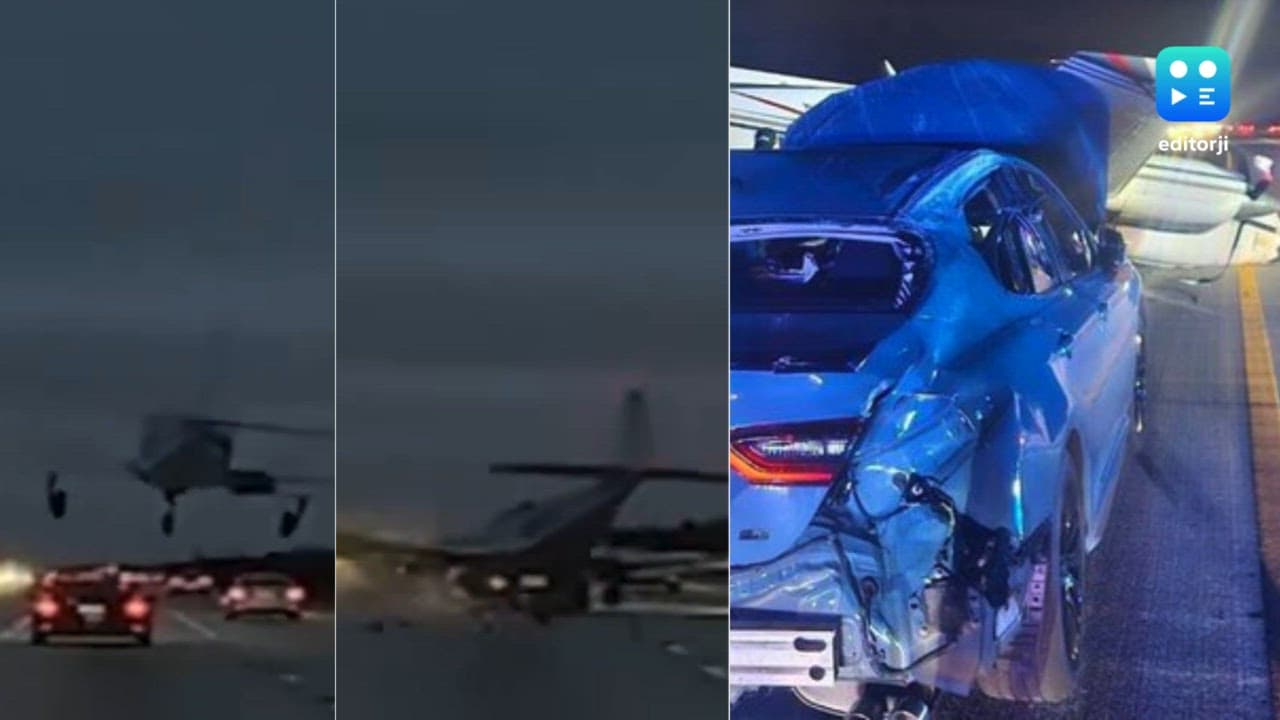 Narrow escape: Plane crashes into car during emergency landing on Florida highway | Watch