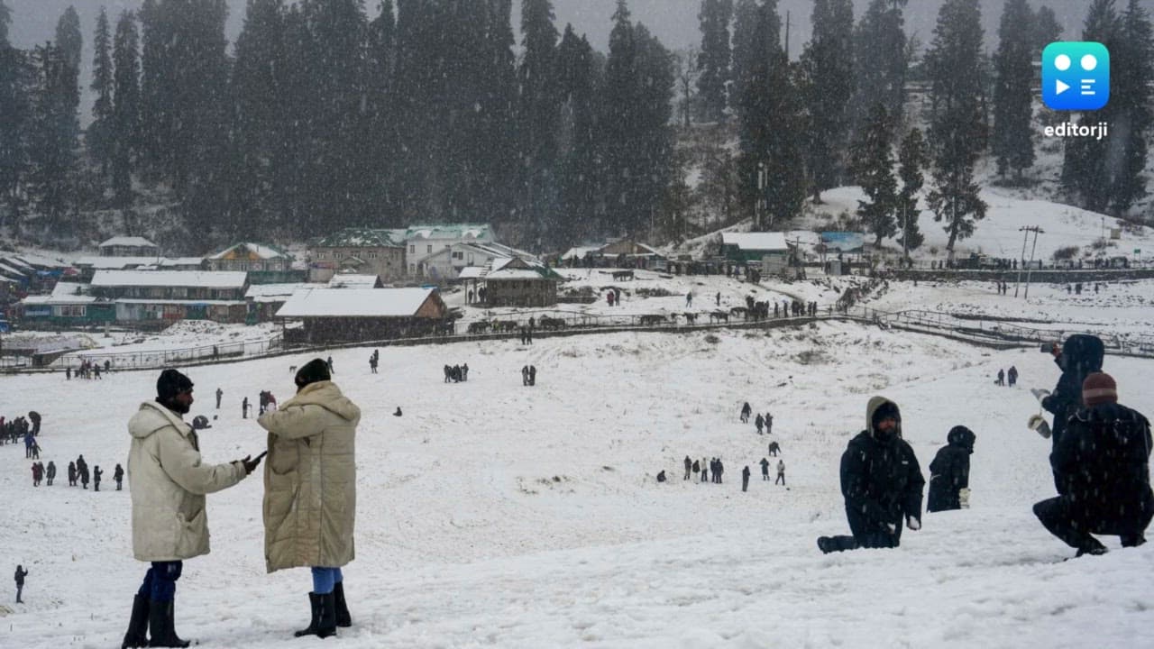 Fresh snowfall blankets Kashmir's higher reaches amid unusually warm winter