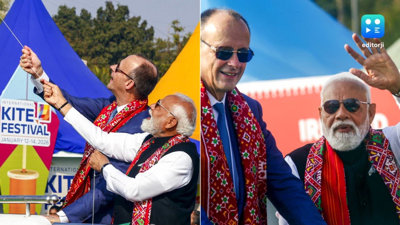 PM Modi, German Chancellor Merz enjoy kite flying at Sabarmati Riverfront in Ahmedabad