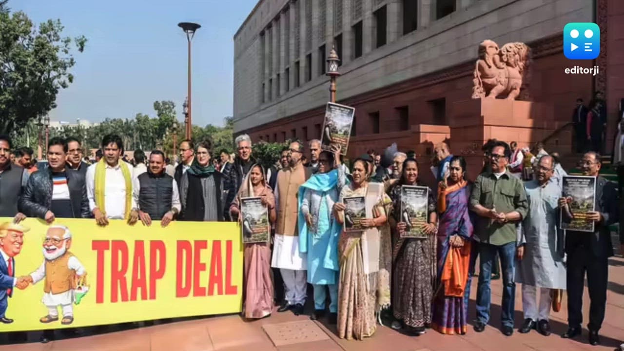 'Trap deal': Oppn MPs protest in Parliament complex against India-US trade agreement