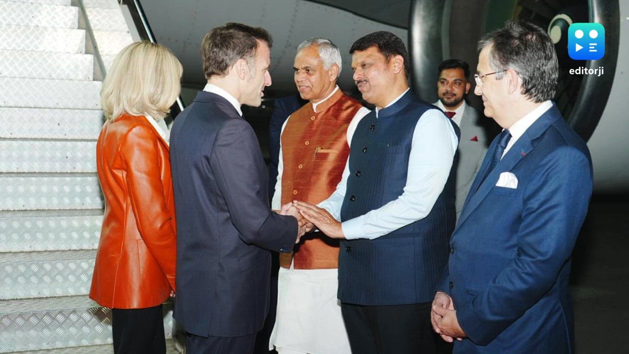 French President Emmanuel Macron arrives in Mumbai