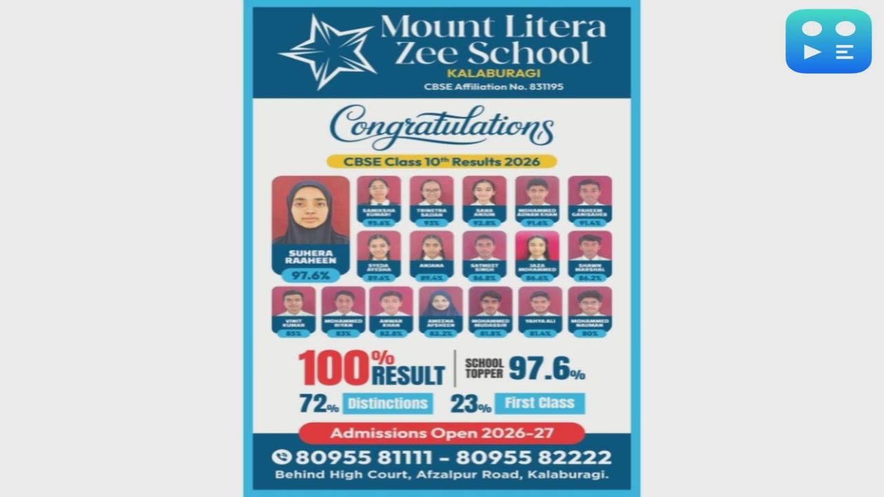 Mount Litera Zee School, Kalaburagi Achieves 100 Percent Result in First CBSE Class X Batch