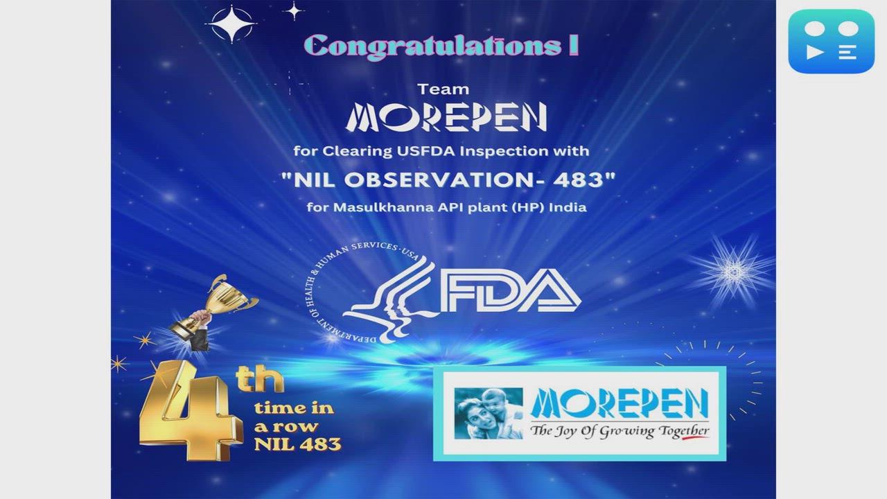 Morepen Labs' Facility Clears USFDA Inspection with NIL Adverse Observation for the Record Fourth Consecutive Time