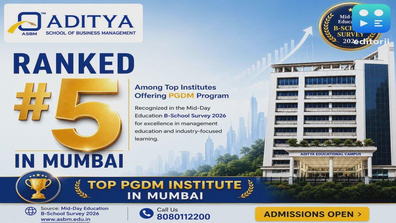 Aditya School of Business Management Secures 5th Rank in Mumbai Among PGDM Institutes in Mid-Day Education B-School Survey 2026