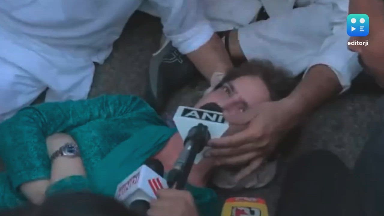 Priyanka Gandhi lies on ground, Rahul detained as Delhi Police stop INDIA bloc MPs' Jantar Mantar march