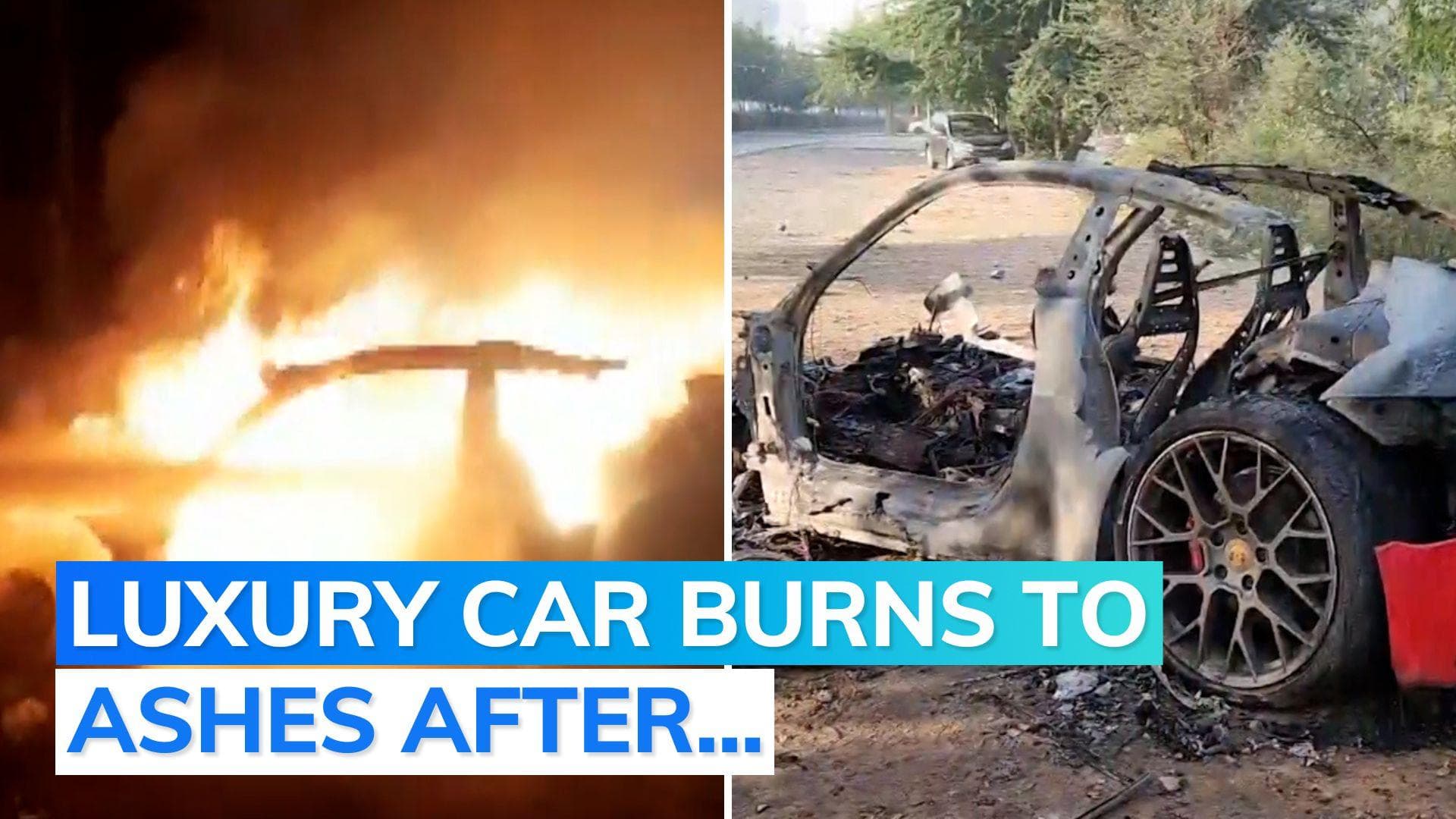 Speeding Porsche hits divider, then tree, and bursts into flames in Gurugram: reports