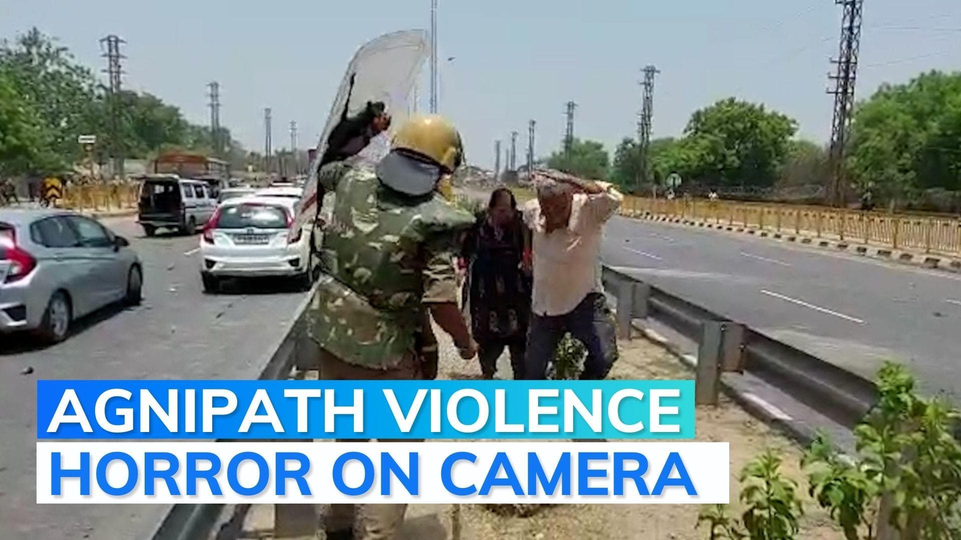 Agnipath protests: clashes on Agra Mathura highway; watch cops save couple from stone-rain