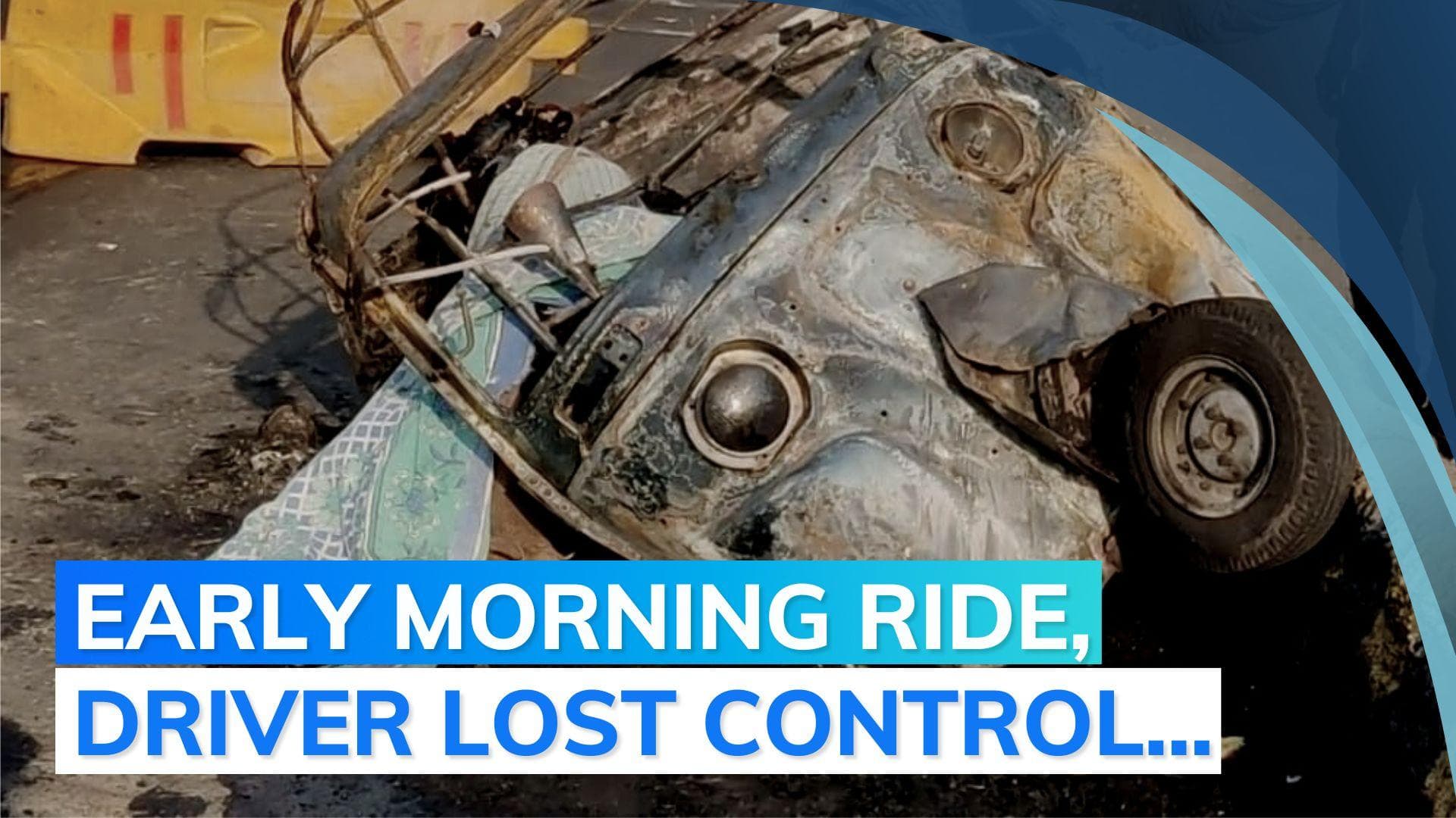 Woman burns to death inside autorickshaw after it hits divider