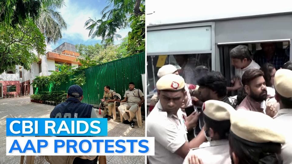 Watch: AAP workers protest against CBI raids on Manish Sisodia, detained