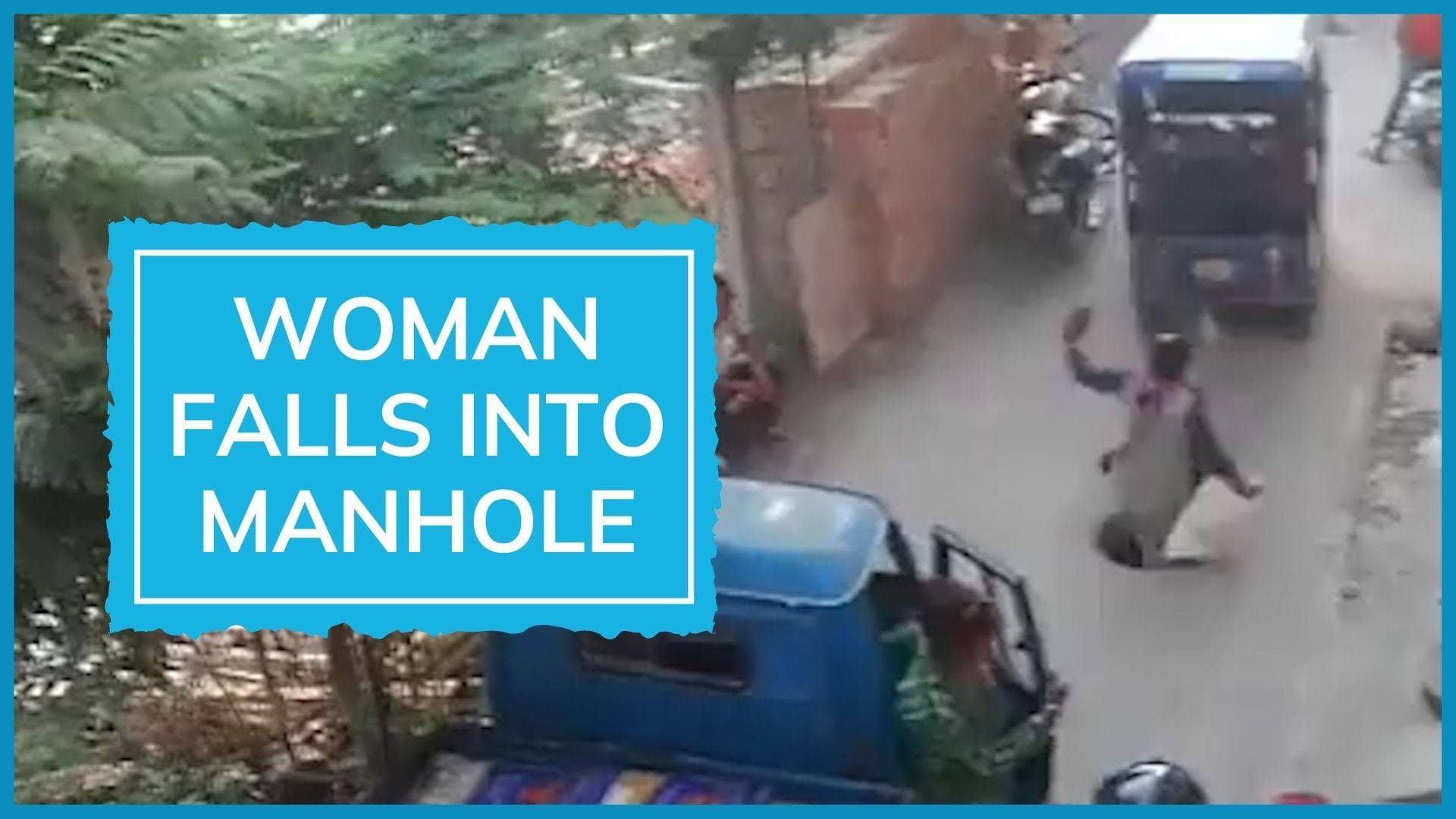 On cam: woman falls into manhole while talking on the phone in Bihar's Patna