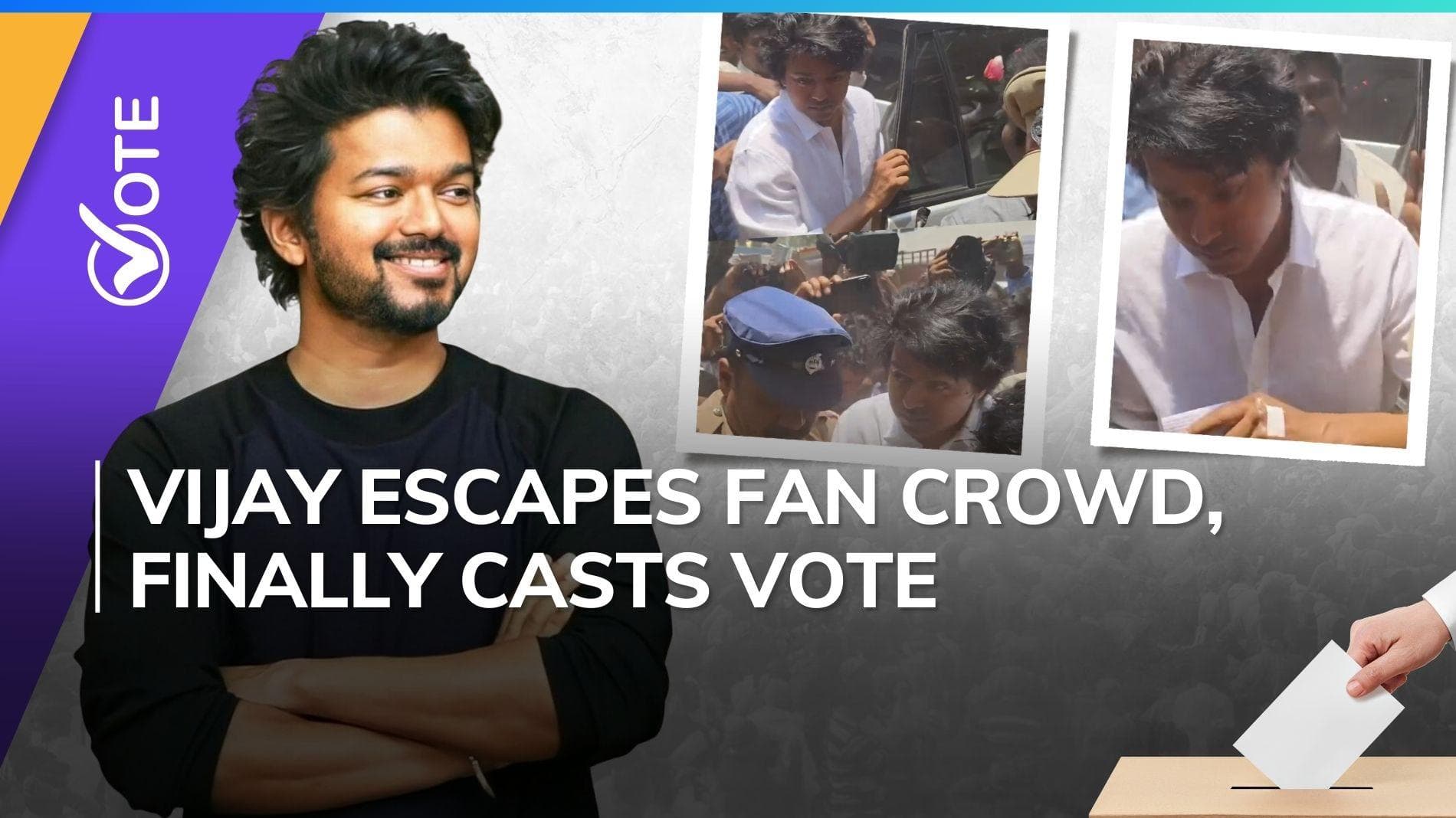 Actor Vijay Thalapathy escapes massive fan crowd as he reached to cast his vote, videos go viral