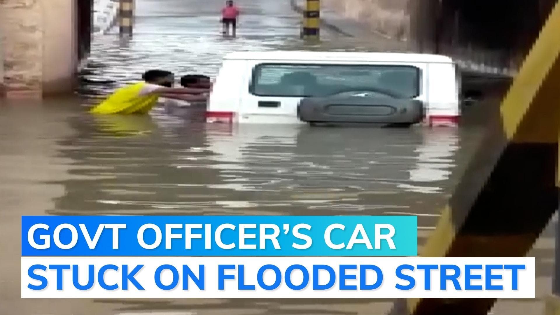 Watch: district collector's car submerged as water fills street amid rain in Rajasthan's Sri Ganganagar