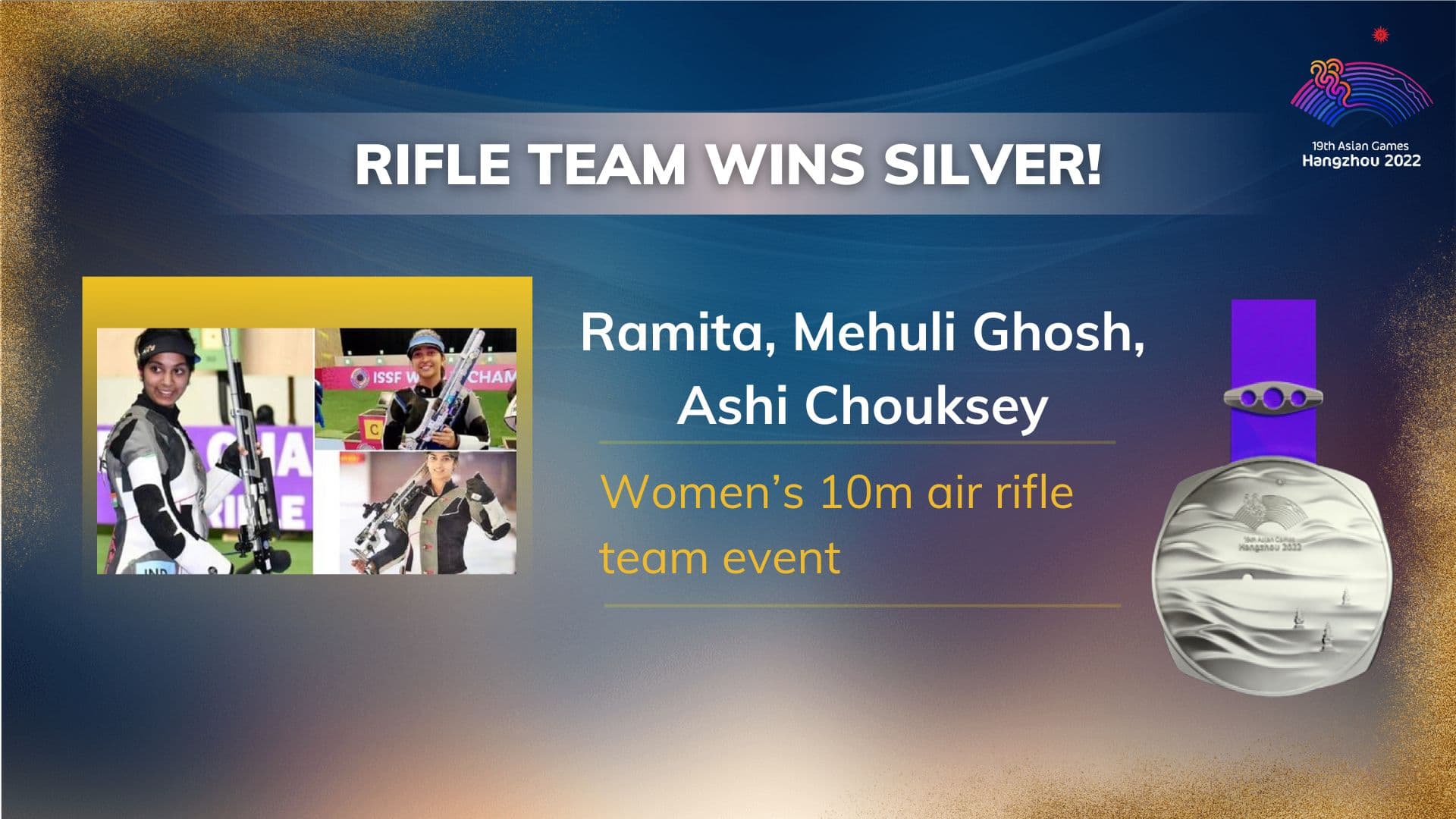 India wins first medal of Asian Games 2023; silver in 10m air rifle team event
