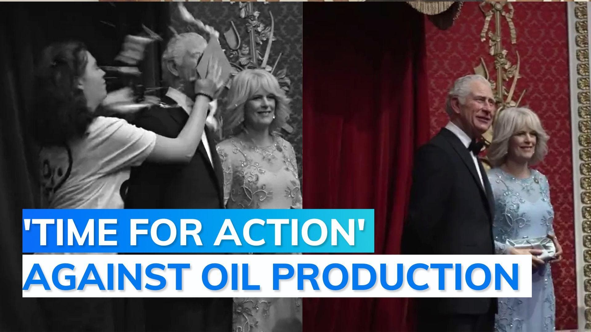 Video: Climate activists strike King Charles statue at London's Madame Tussauds