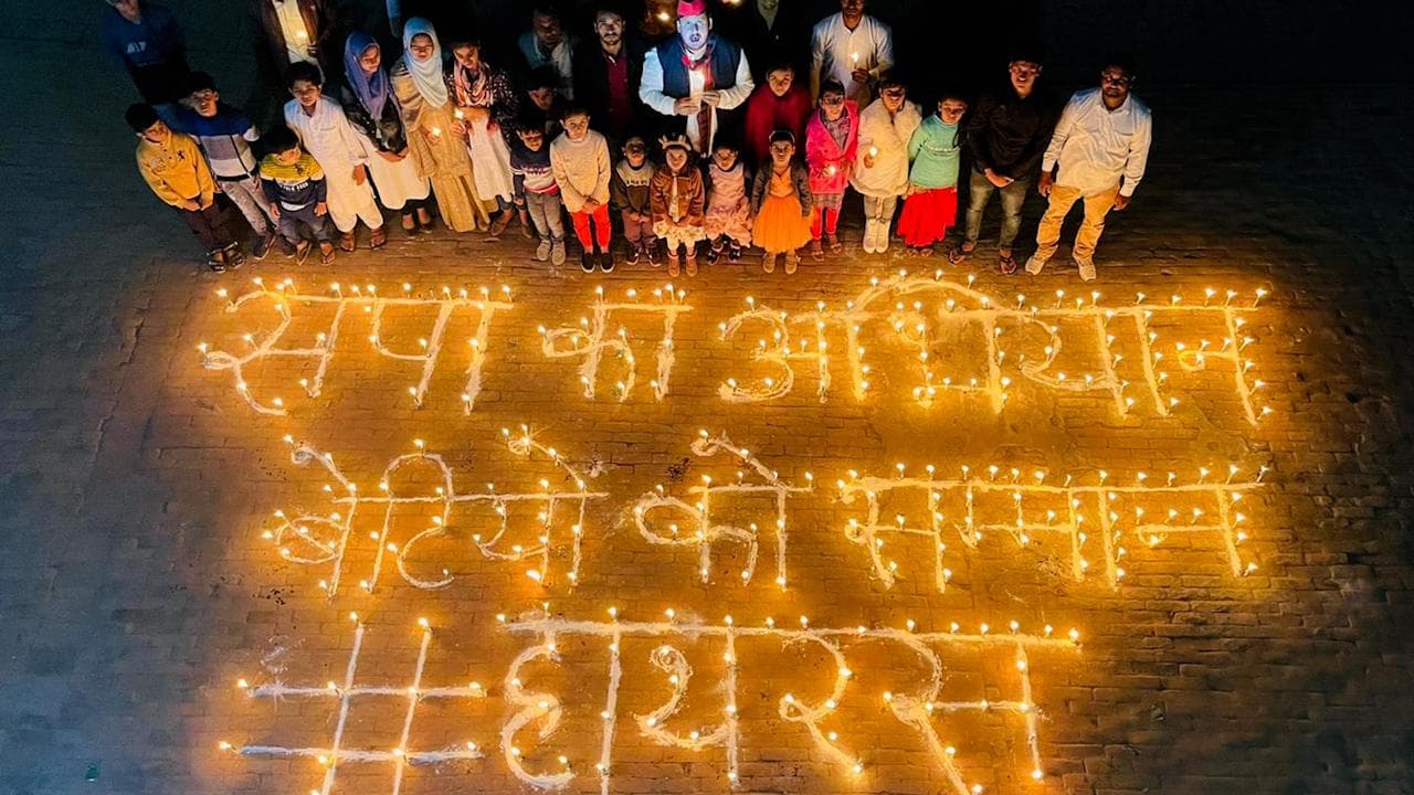 SP workers light lamps across UP in memory of Hathras gangrape victim 