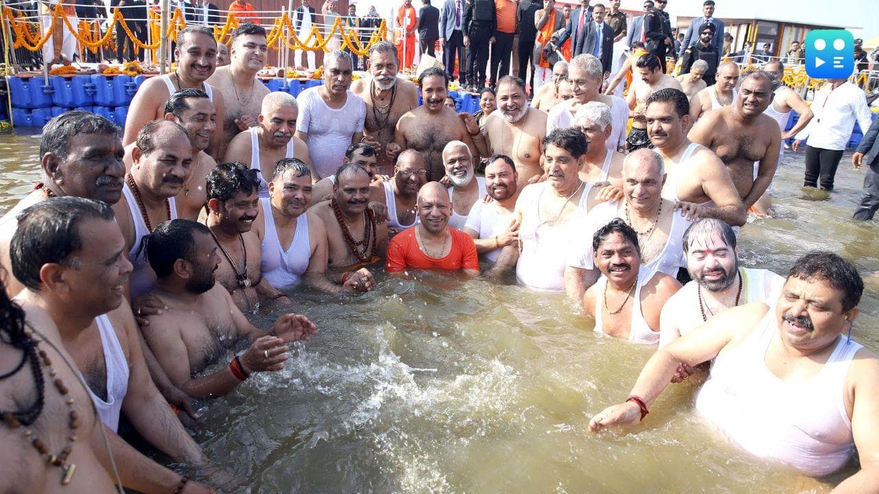 UP CM Yogi Adityanath and Cabinet take holy dip at Sangam during Maha Kumbh