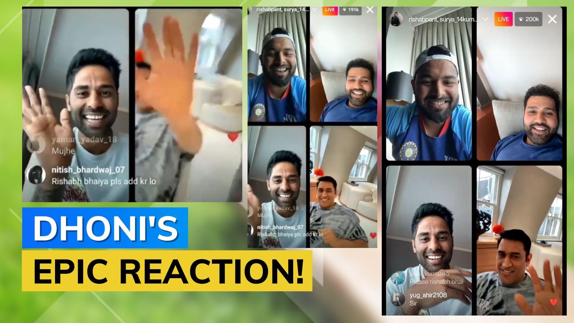 Watch! MS Dhoni's hilarious cameo as Rishabh Pant, Rohit Sharma & Suryakumar Yadav go live on Instagram