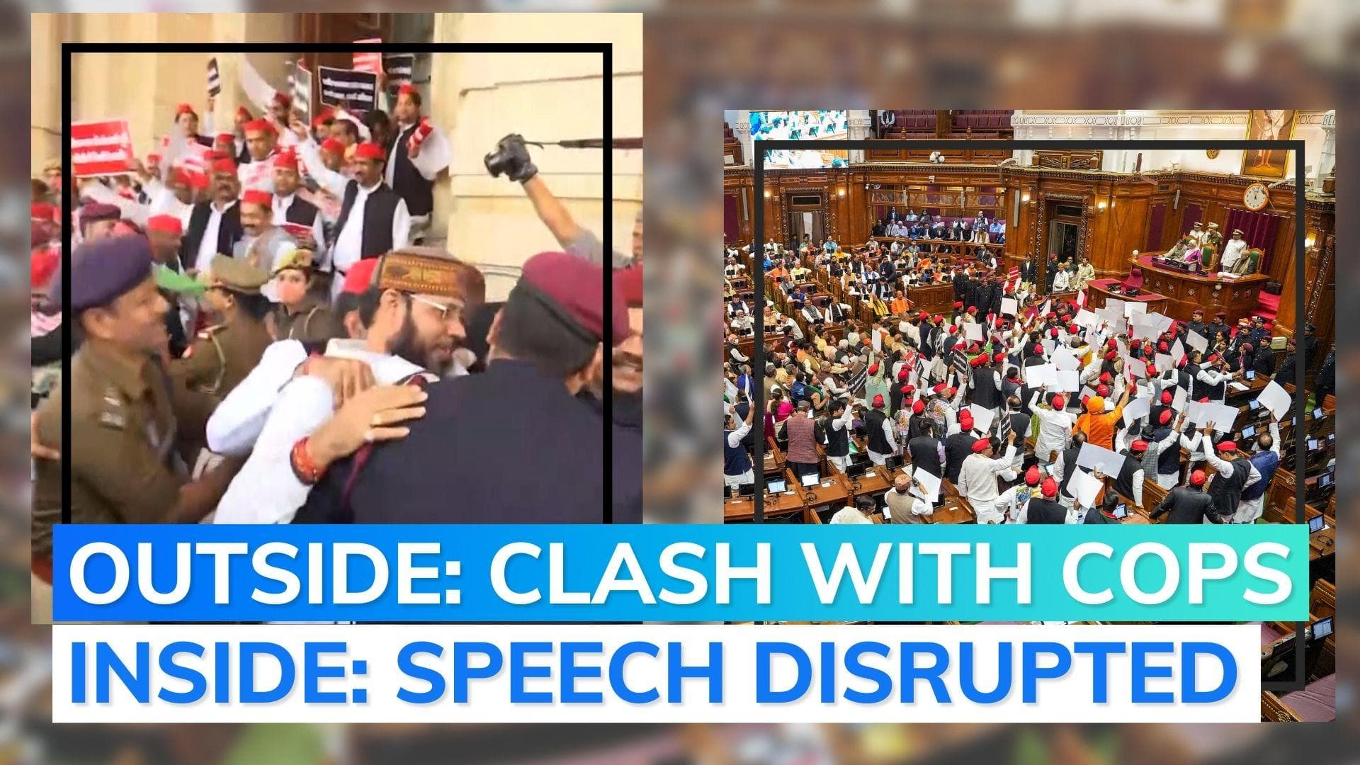 UP Assembly: 'Governor Go Back' slogans by Opposition MLAs; protest with banners inside and outside House