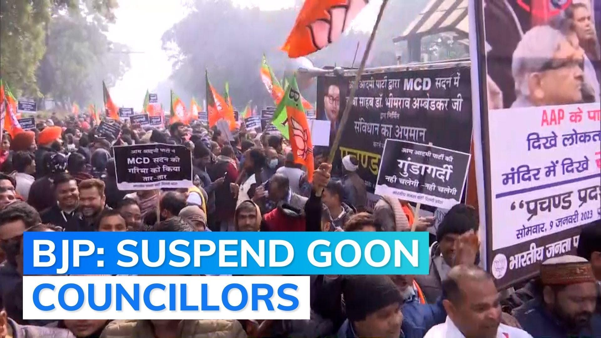 Delhi mayor election: massive protest by BJP outside CM Kejriwal's office 