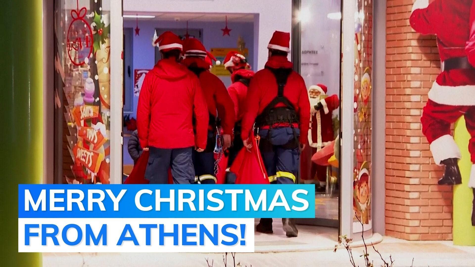 Watch: firefighters turn into Santa for ailing children at a Greece hospital