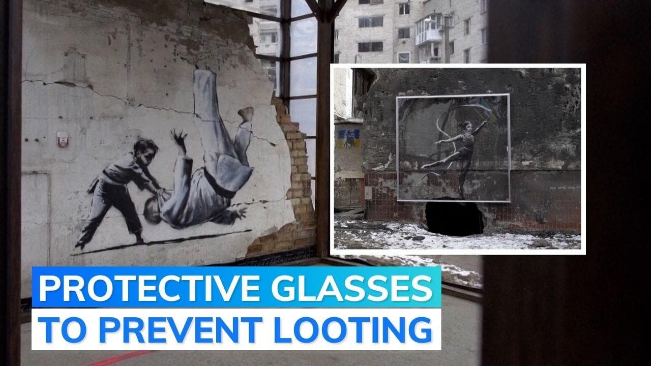 Ukraine authorities try to protect Banksy artworks in Kyiv