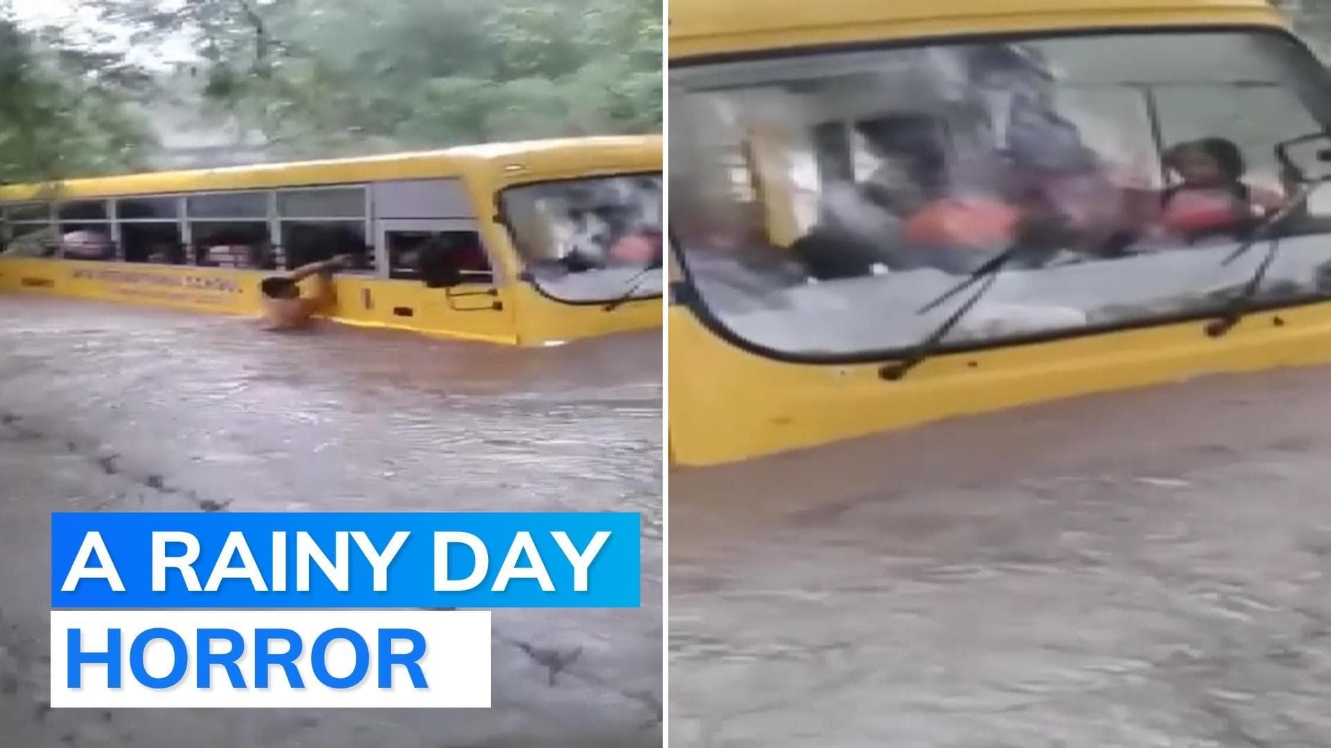 Madhya Pradesh: half-submerged school bus with over 24 children stuck amid heavy rain