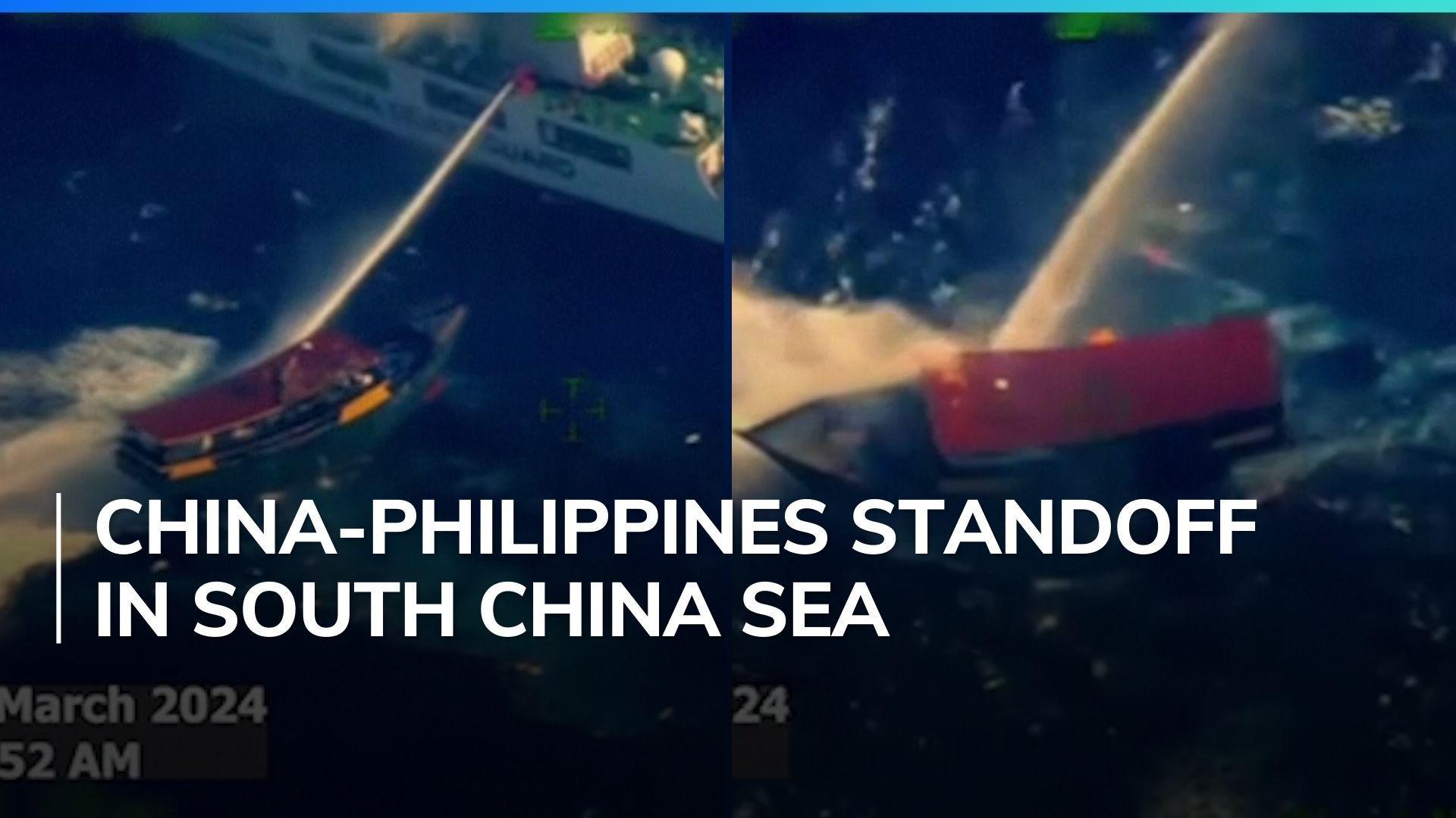 Watch: Chinese coast guard surrounds Philippines boat, shoots water cannons