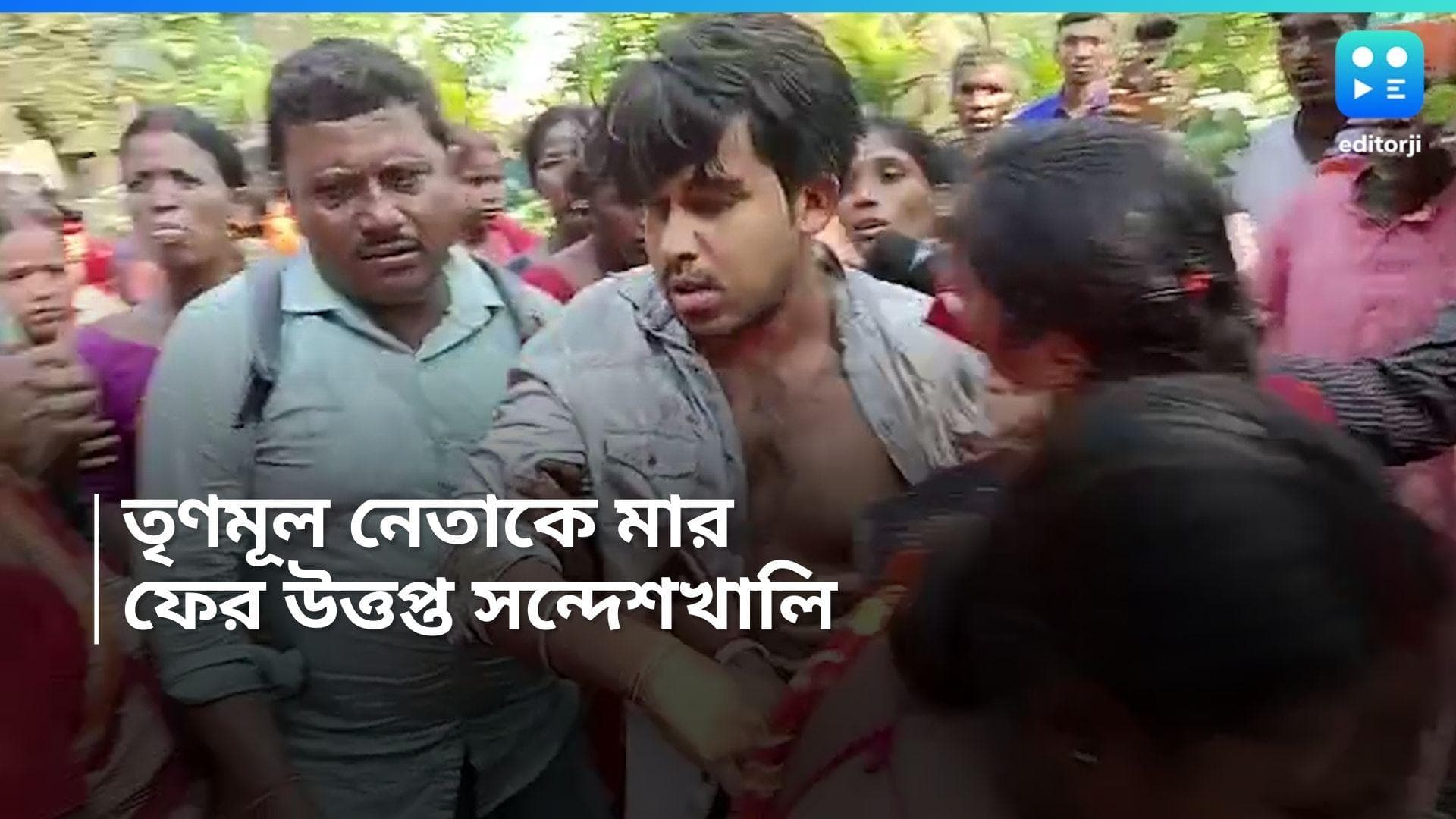 Sandeshkhali : ভুয়ো ভিডিও ছড়িয়ে অসম্মান, বিধায়কের সামনে সন্দেশখালিতে তৃণমূল নেতাকে পাল্টা মার মহিলাদের