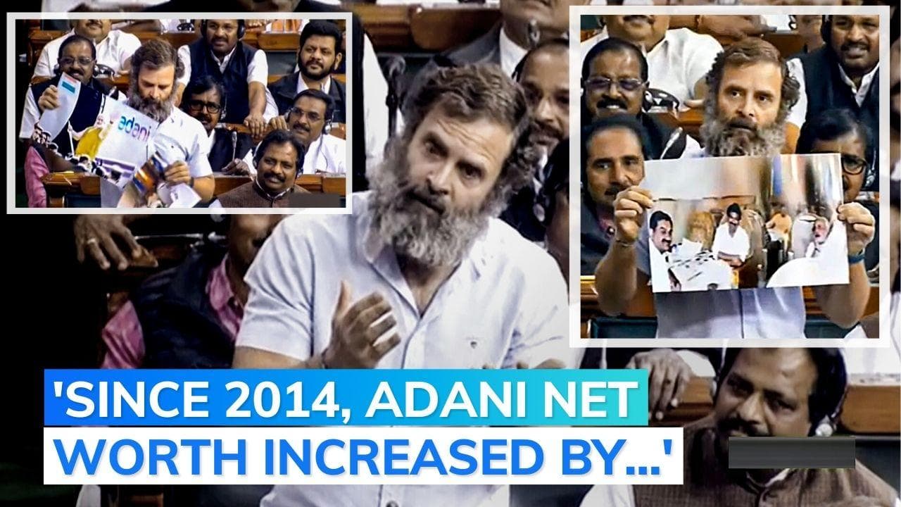Adani row: Rahul Gandhi shows old pic of Modi, Gautam Adani in Lok Sabha, asks 'what's the relationship?'