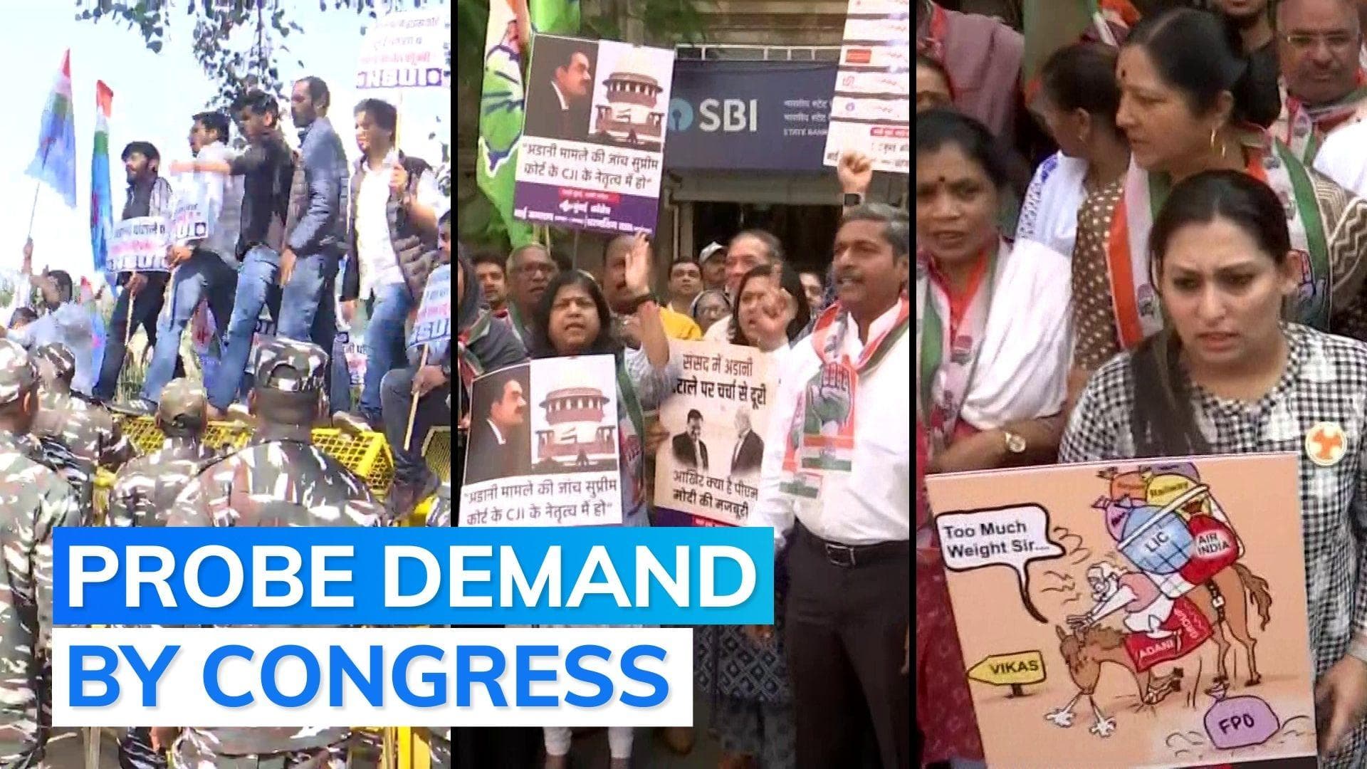 Adani row: From Delhi to Maharashtra, Congress holds nationwide protest outside LIC, SBI offices