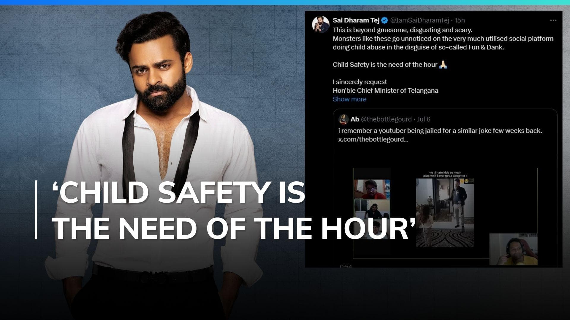Sai Dharam Tej condemns YouTuber's 'gruesome' joke on child, demands action: ‘Monsters like these…’