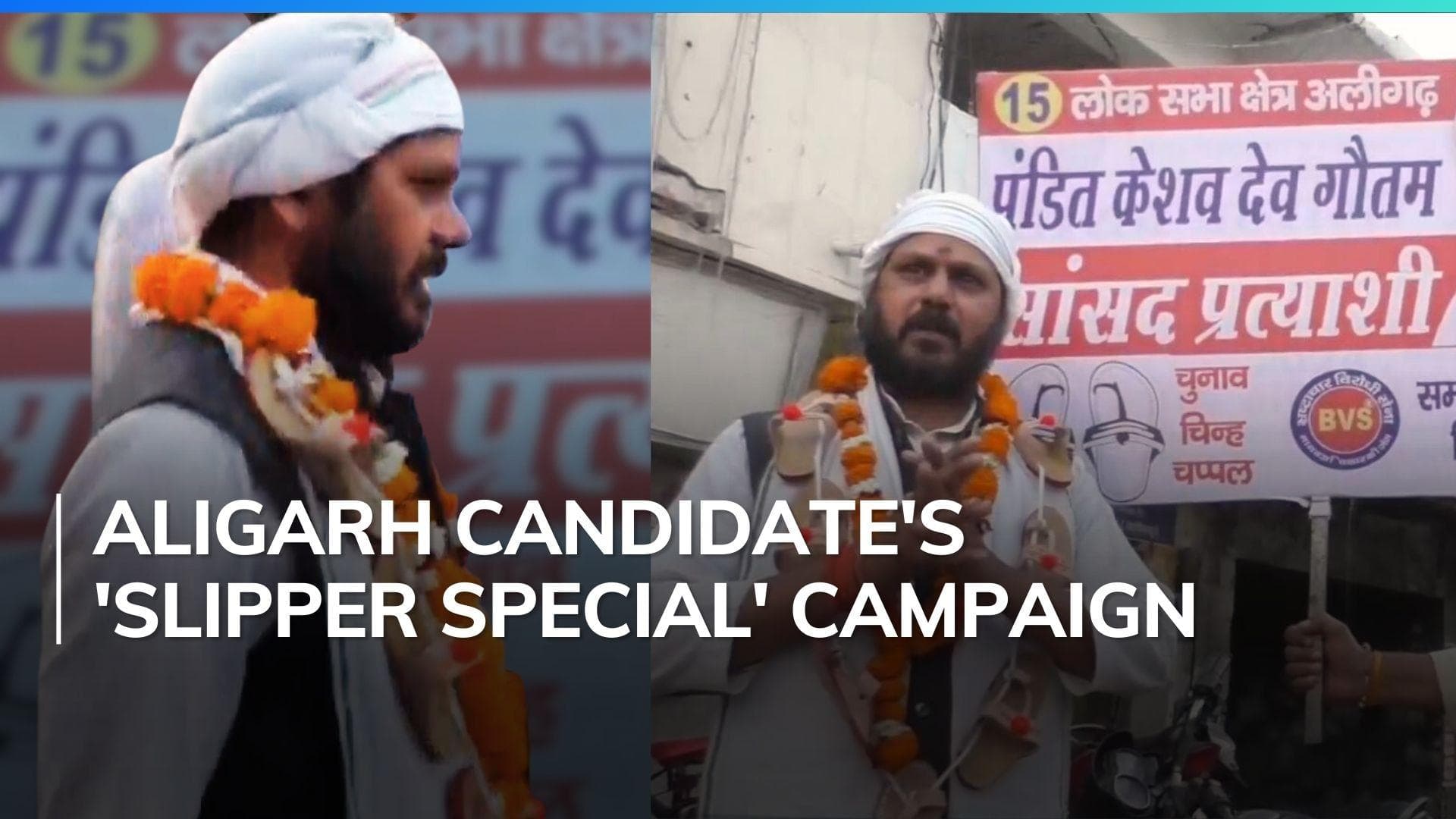 Watch: Lok Sabha candidate goes to voters with garland of slippers around neck, but why