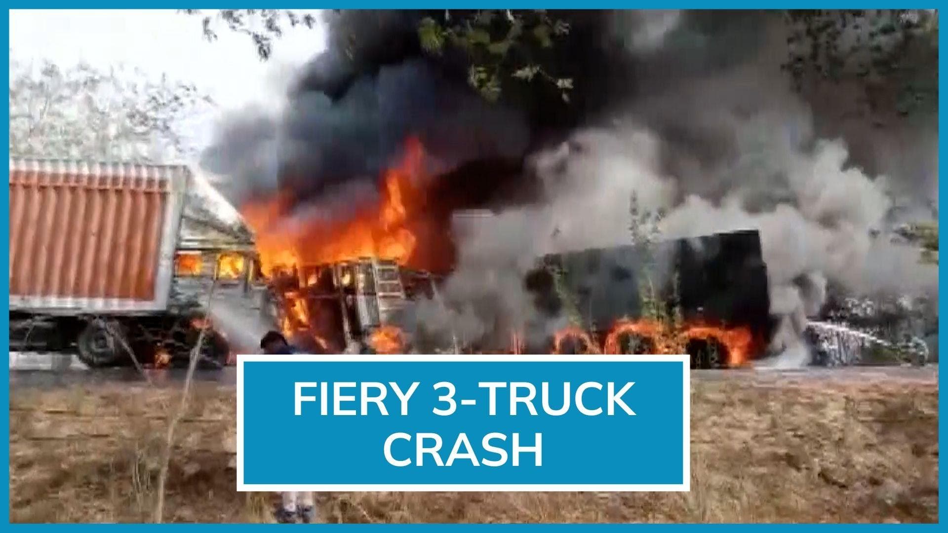 Watch: 3 trucks collide, go up in flames on Gujarat highway; at least 2 dead