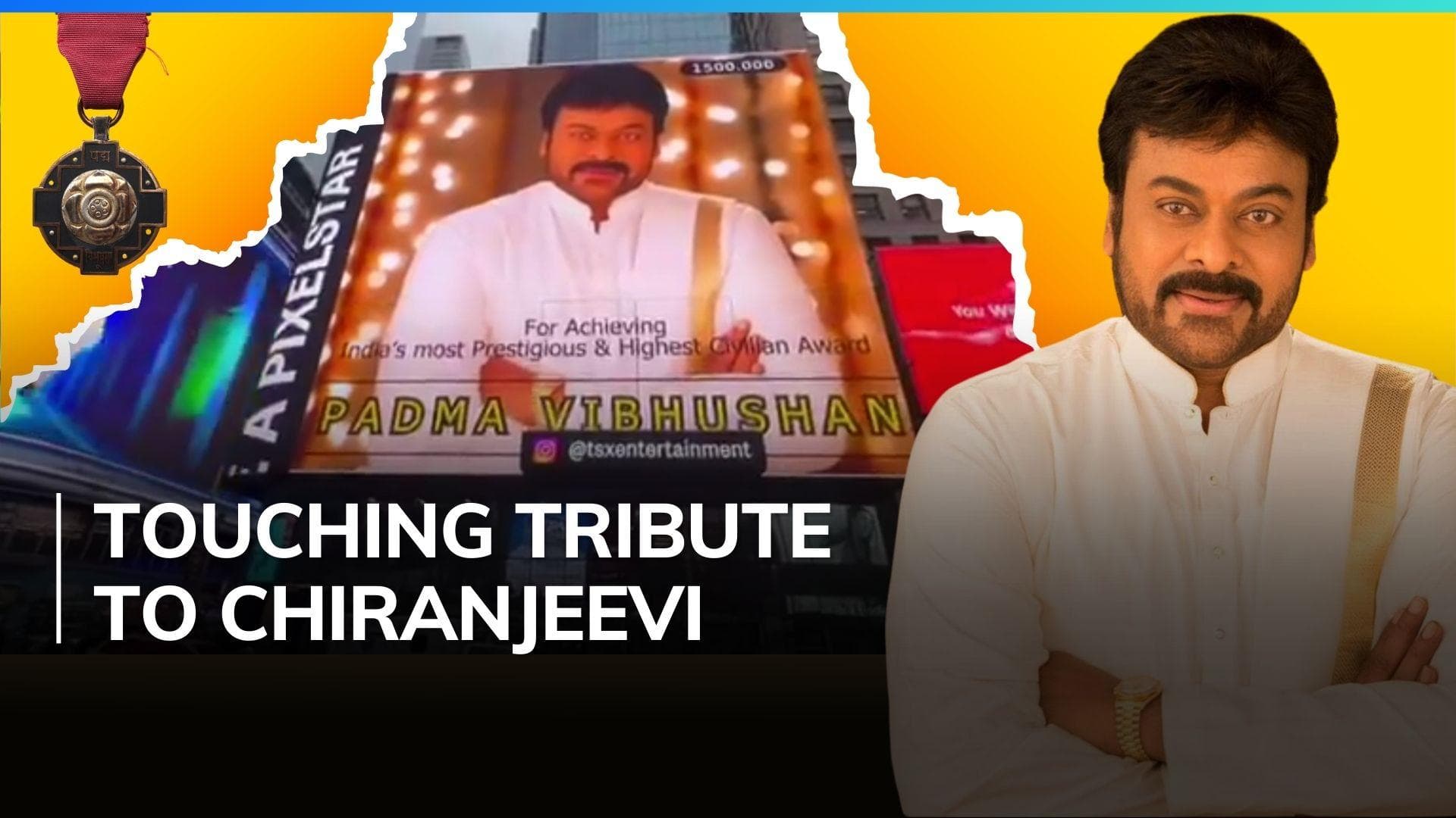 Chiranjeevi's Padma Vibhushan celebration: Fans showcase his pic at Times Square, New York | Watch 