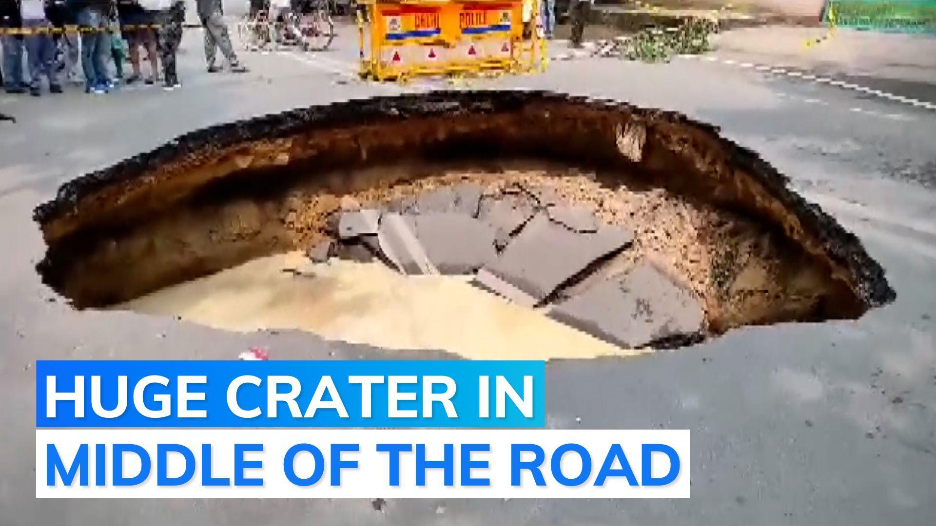 Watch: Road collapses in Delhi's Janakpuri