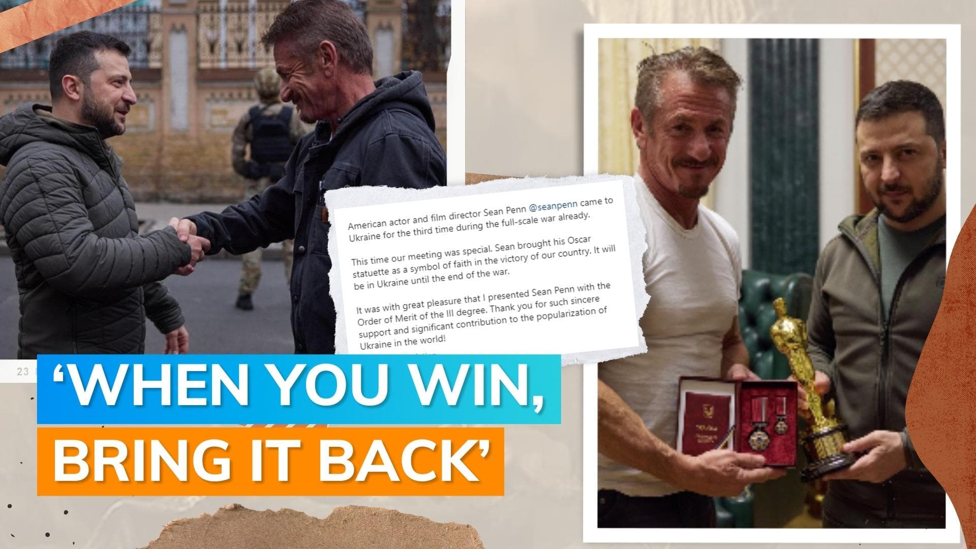 Sean Penn loans his Oscar to Ukraine’s president Zelensky 