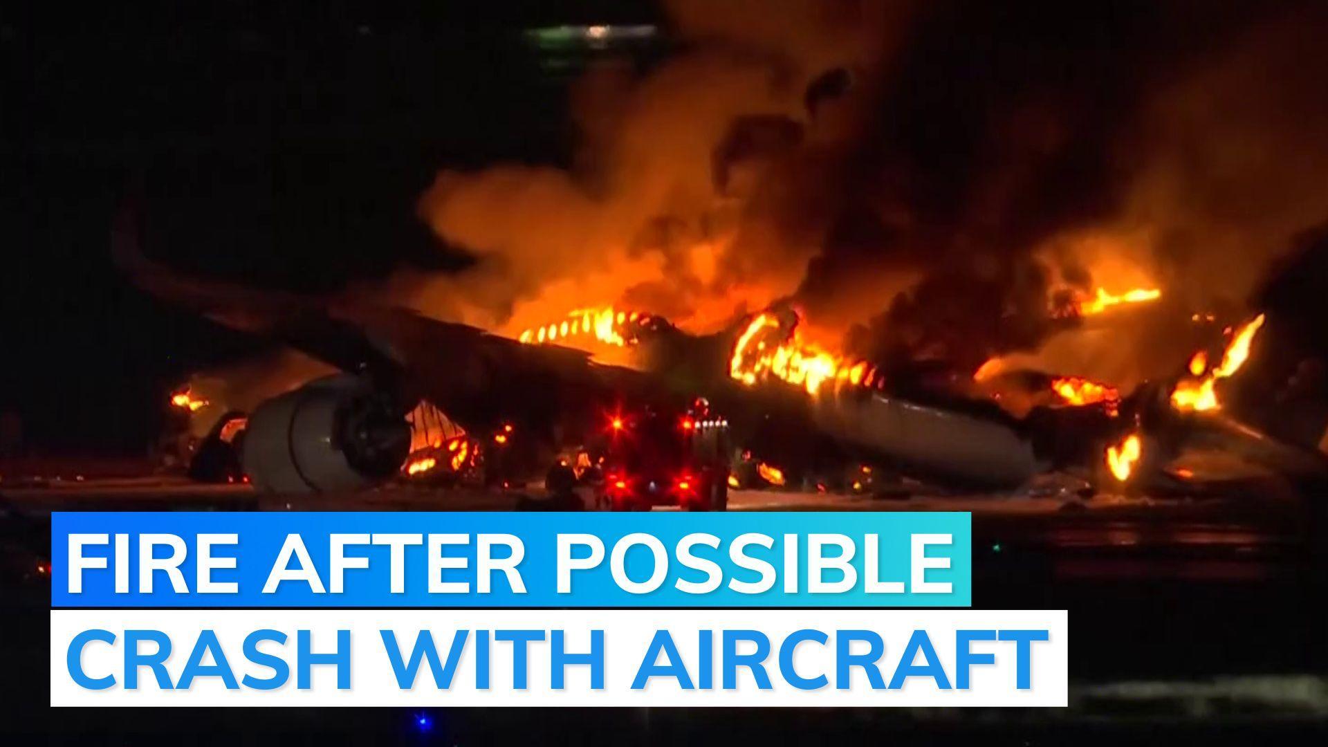 Plane catches fire while moving on runway at Japan airport | Watch