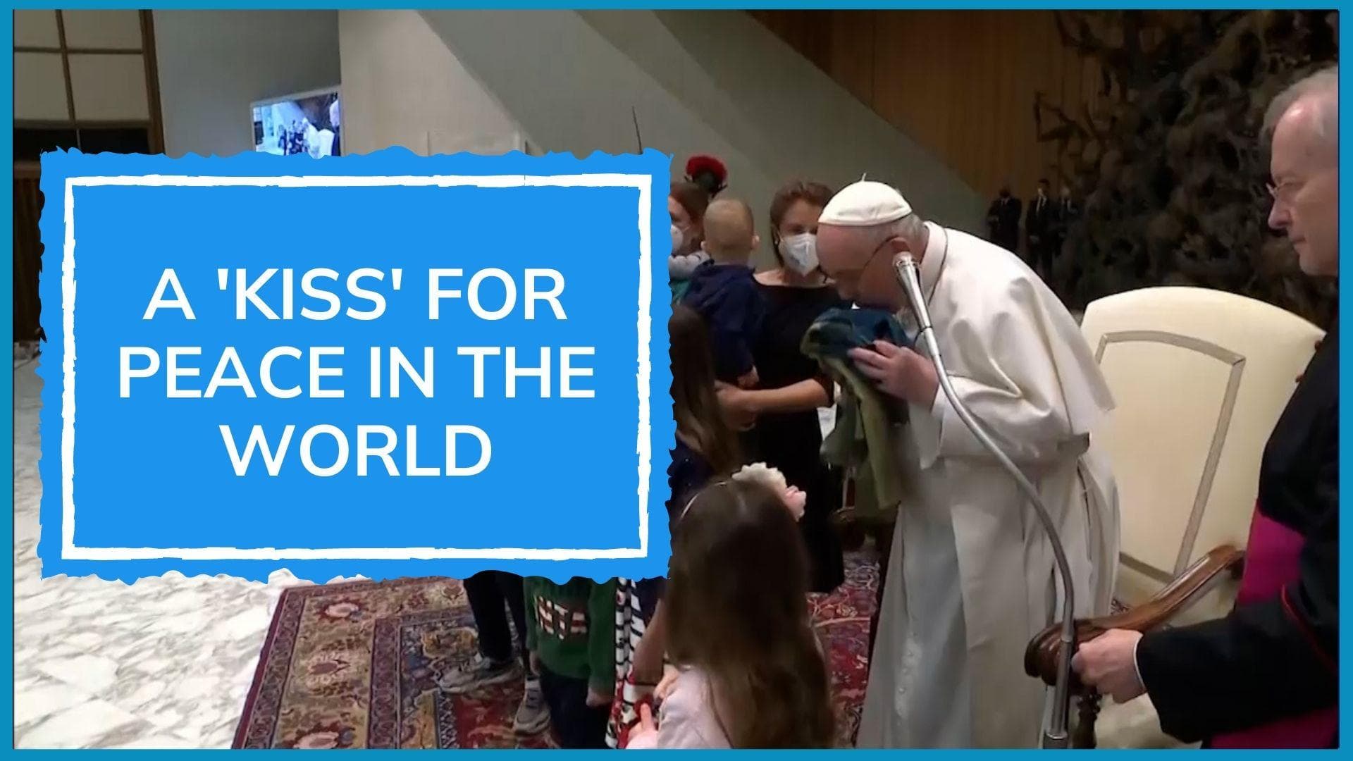 Watch: Pope Francis kisses Ukrainian flag from Bucha- where Russia allegedly committed war crimes