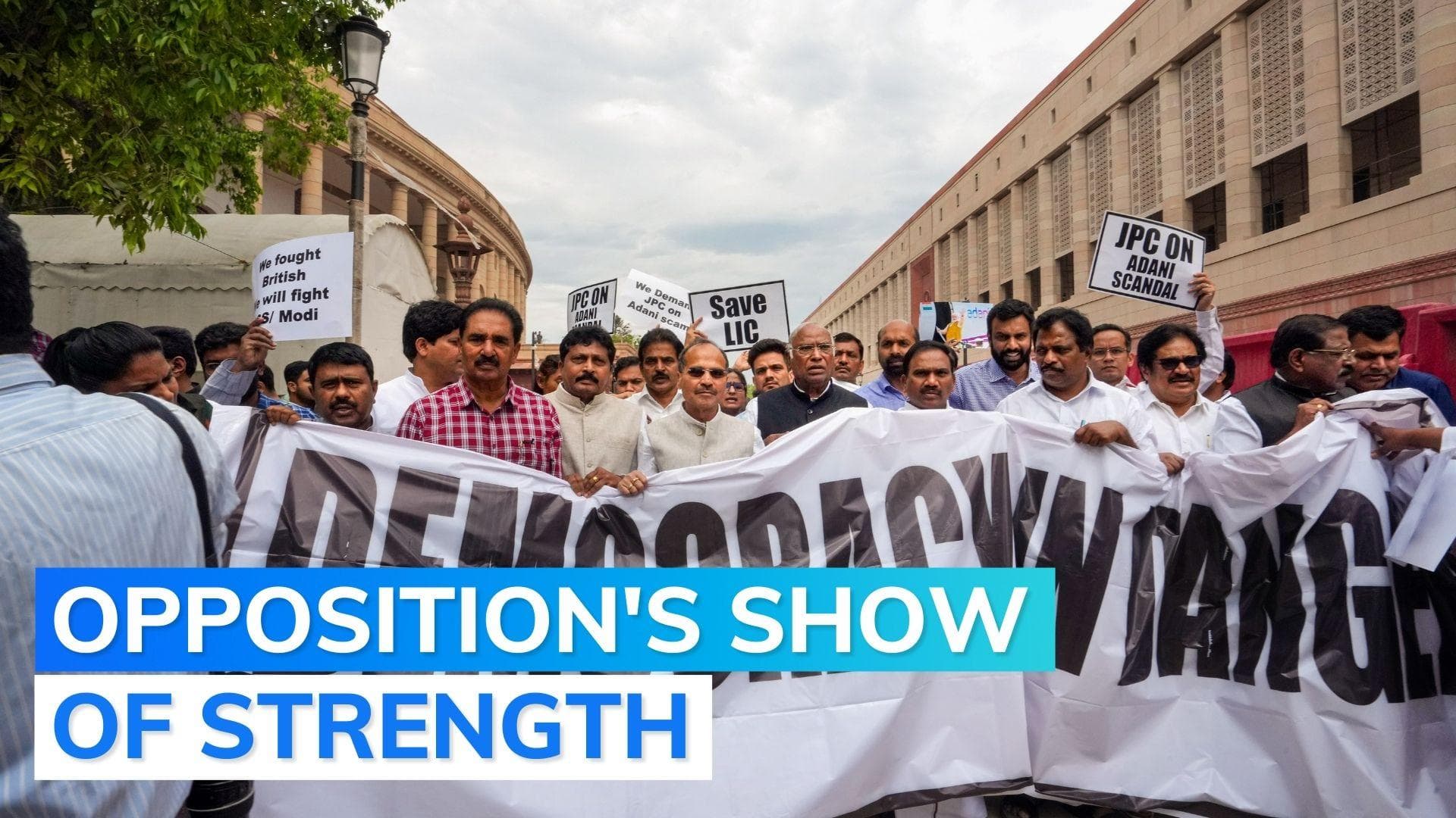 Watch: Opposition's 'democracy in danger' protest from Parliament to Vijay Chowk