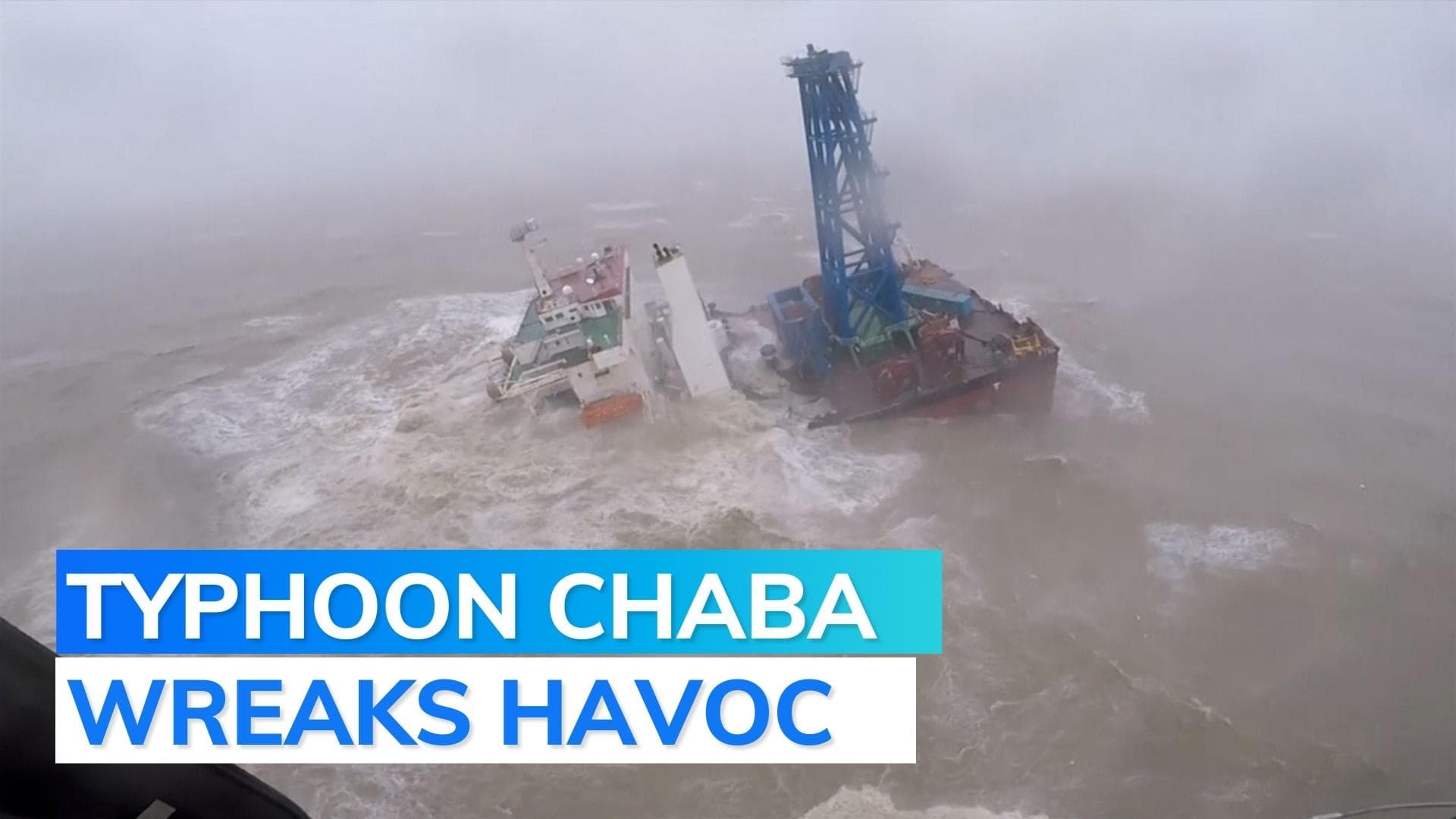 Watch: Typhoon Chaba snaps ship into two in Hong Kong