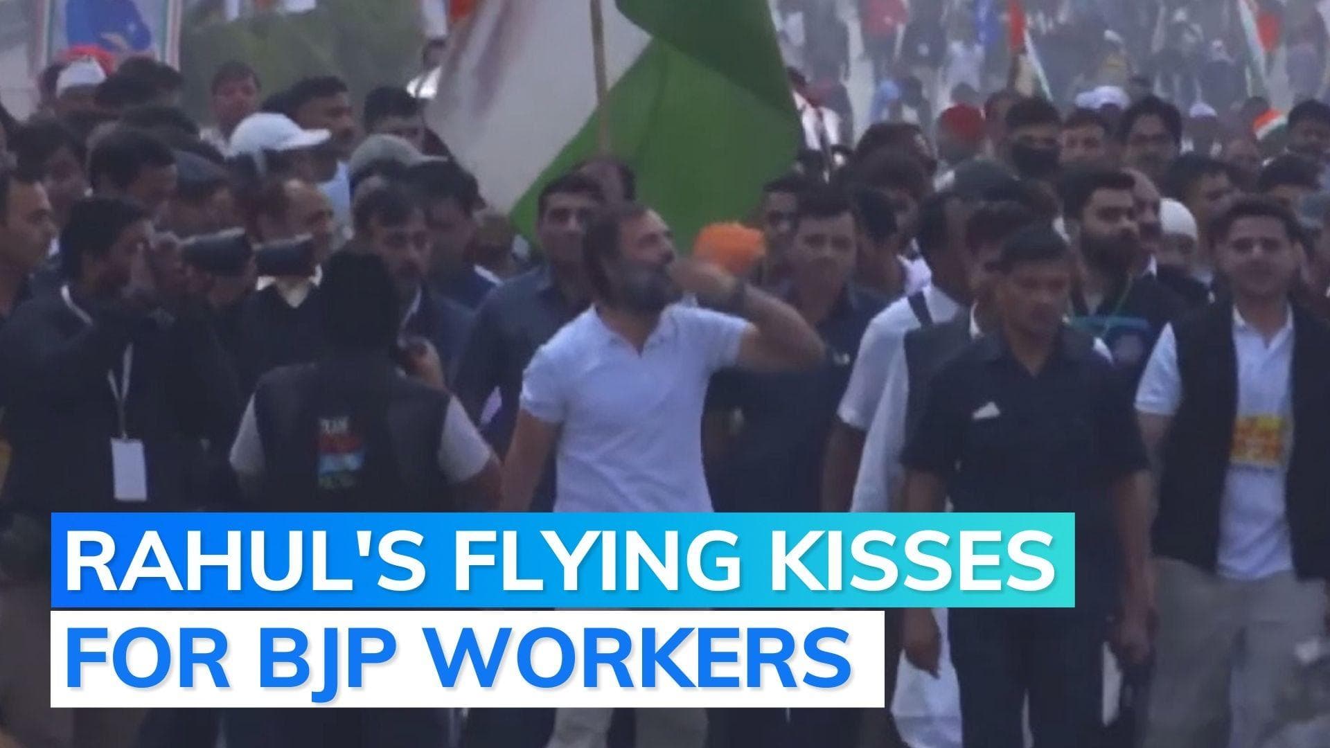 Watch: Rahul Gandhi's flying kisses for BJP workers shouting 'Modi, Modi' during Bharat Jodo Yatra