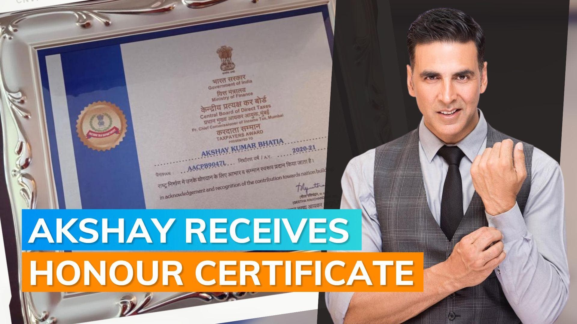 Akshay Kumar Receives ‘samman patra’ for being ‘the highest taxpayer’ in India