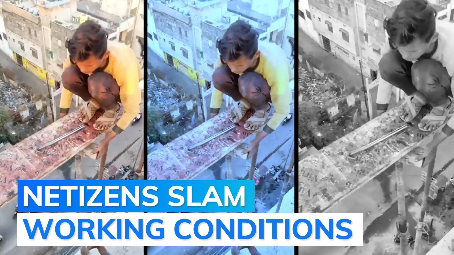 Viral video of labourer working on edge of scaffolding evokes mixed reactions