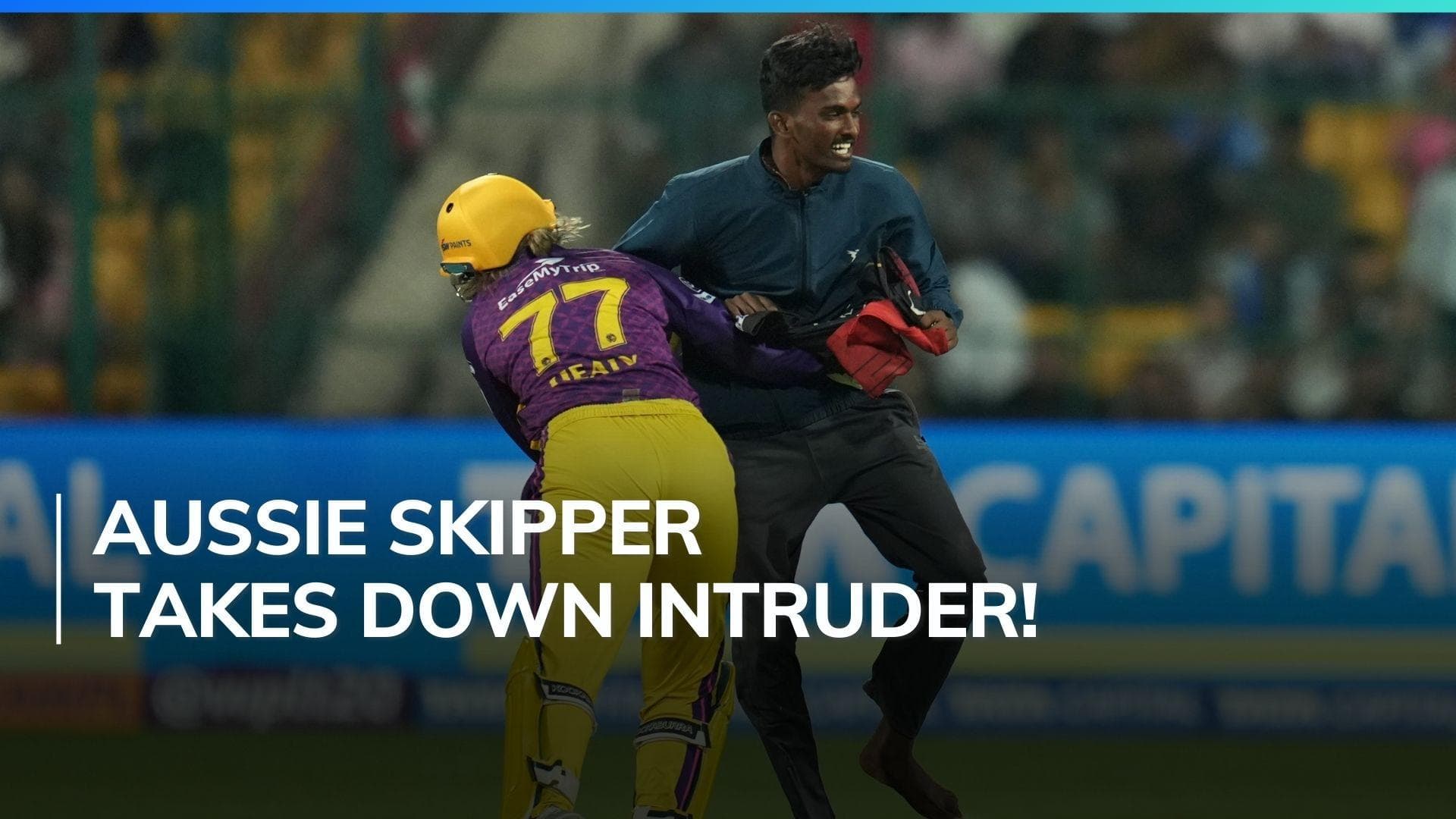 Alyssa Healy tackles pitch invader in UP Warriorz vs Mumbai Indians clash | WPL 2024